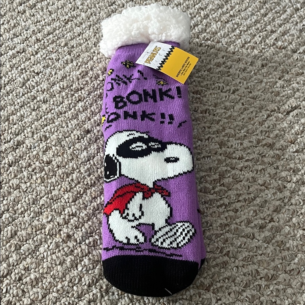Purple Snoopy Fuzzy Socks